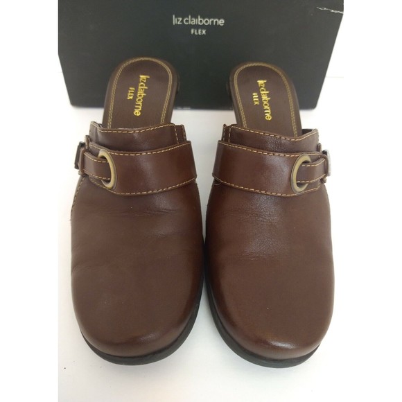 Liz Claiborne Flex Leather Slip On Mule Clog Dark Brown With Stitching NIB SZ 7 - Picture 4 of 8